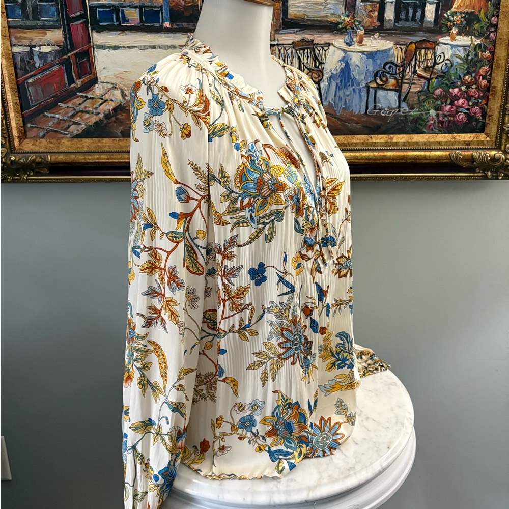 Current Air Multicolor Floral Satin Peasant Blouse Size M - Picture 10 of 15